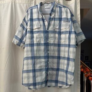 Columbia Men's Casual Blue and White Checkered Shirt
